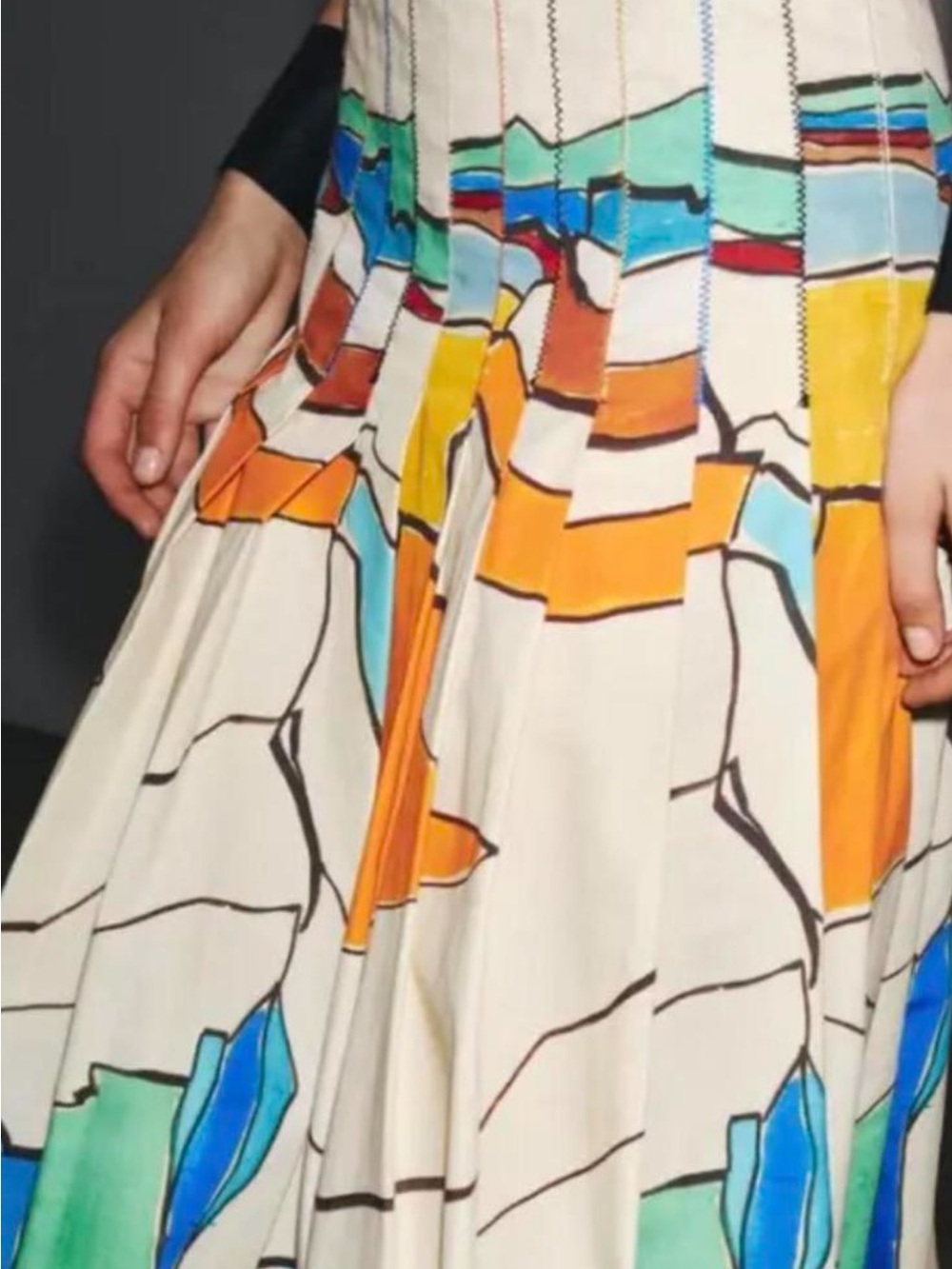 Zara White Circle Skirt with Orange, Blue & Green Abstract Print
